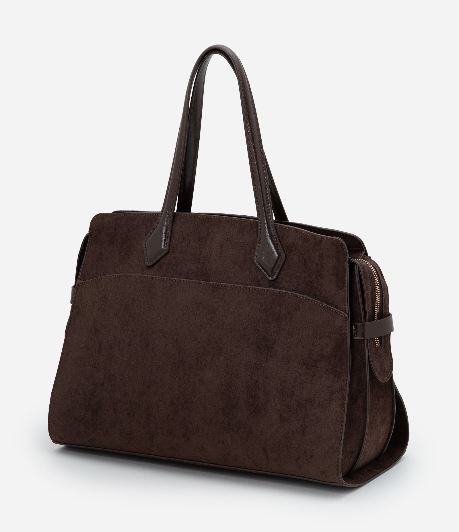 Bolsa Satchel Grande em Suede com Alça Removível Marrom 3