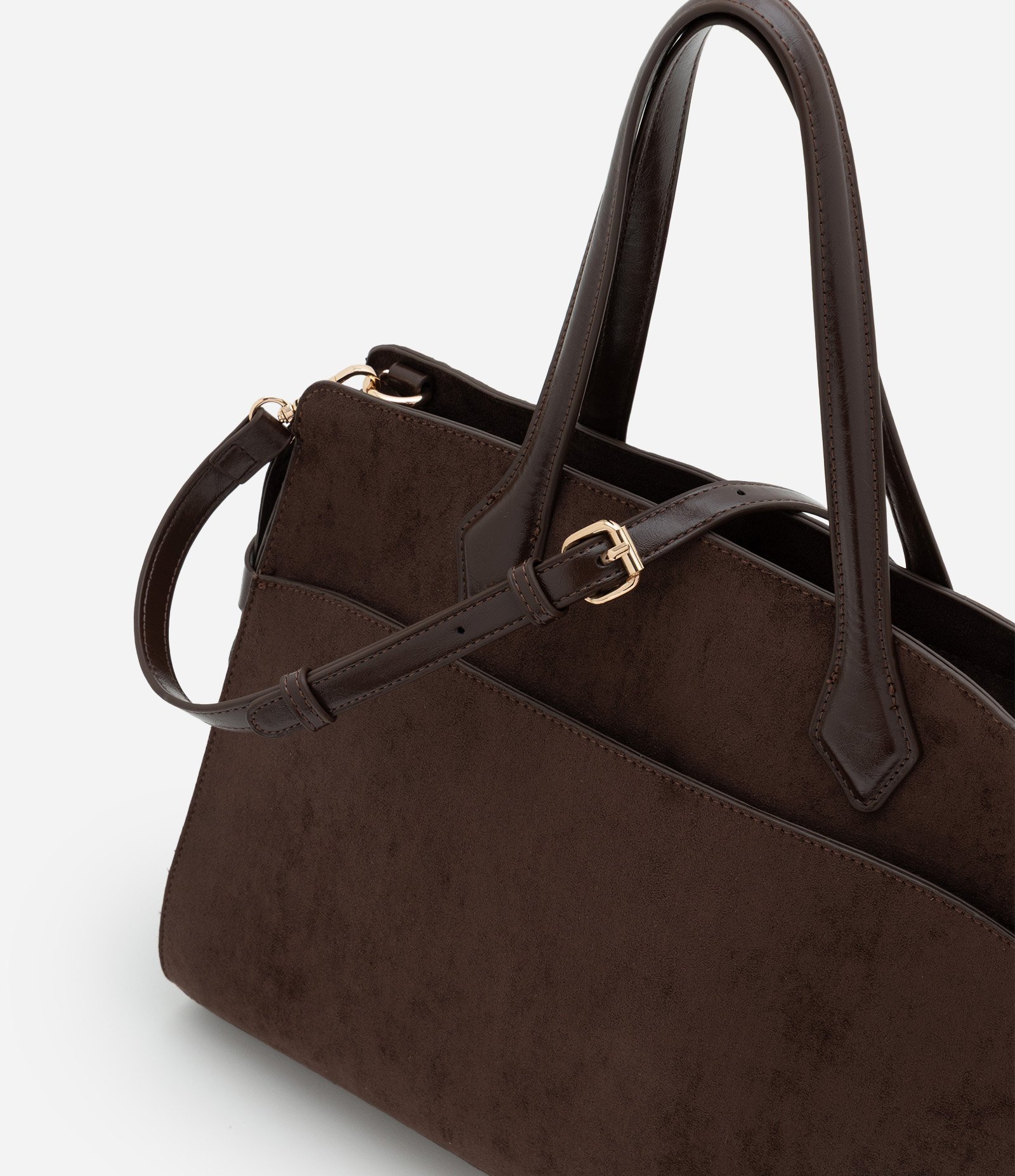 Bolsa Satchel Grande em Suede com Alça Removível Marrom 4