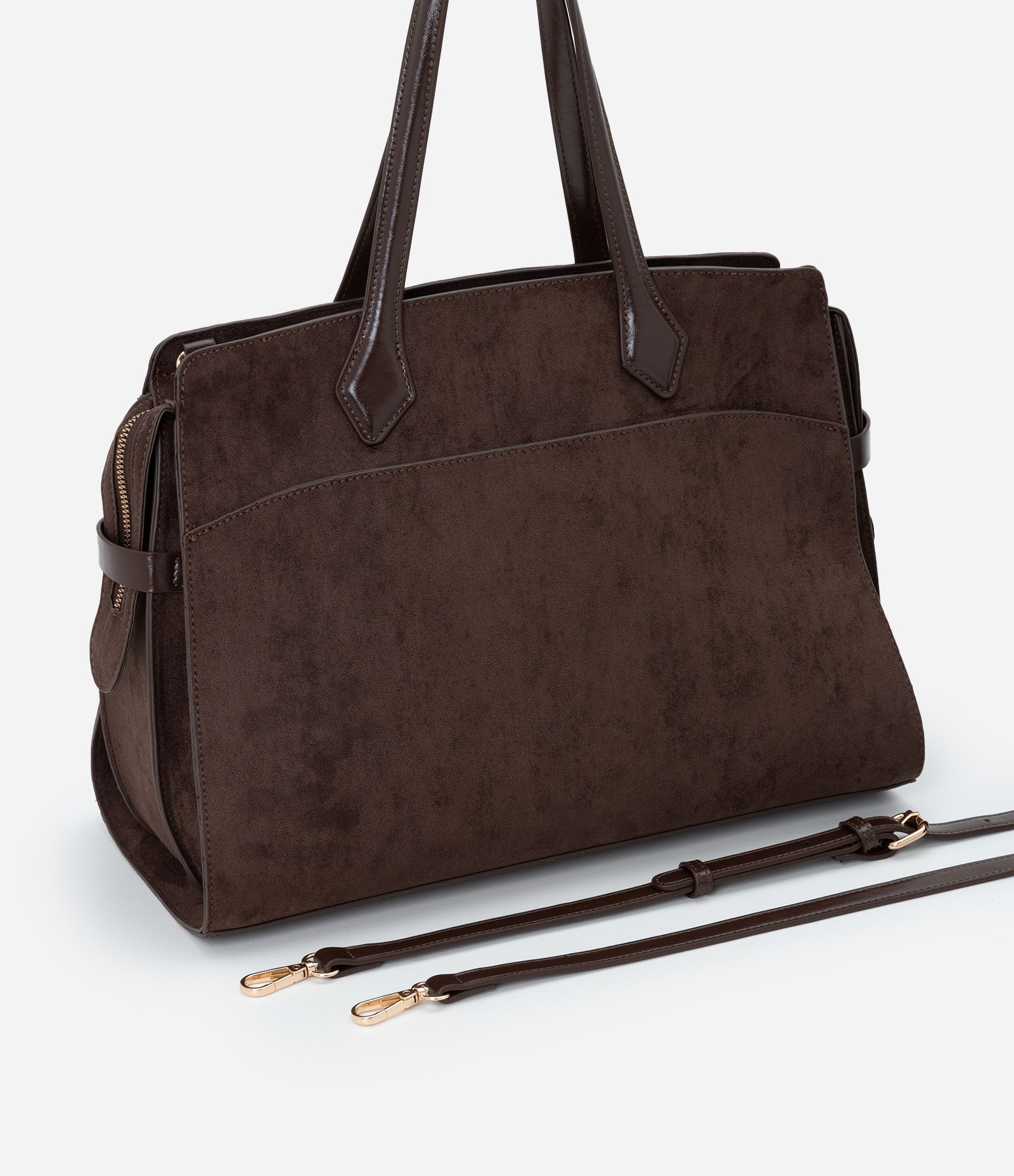 Bolsa Satchel Grande em Suede com Alça Removível Marrom 5