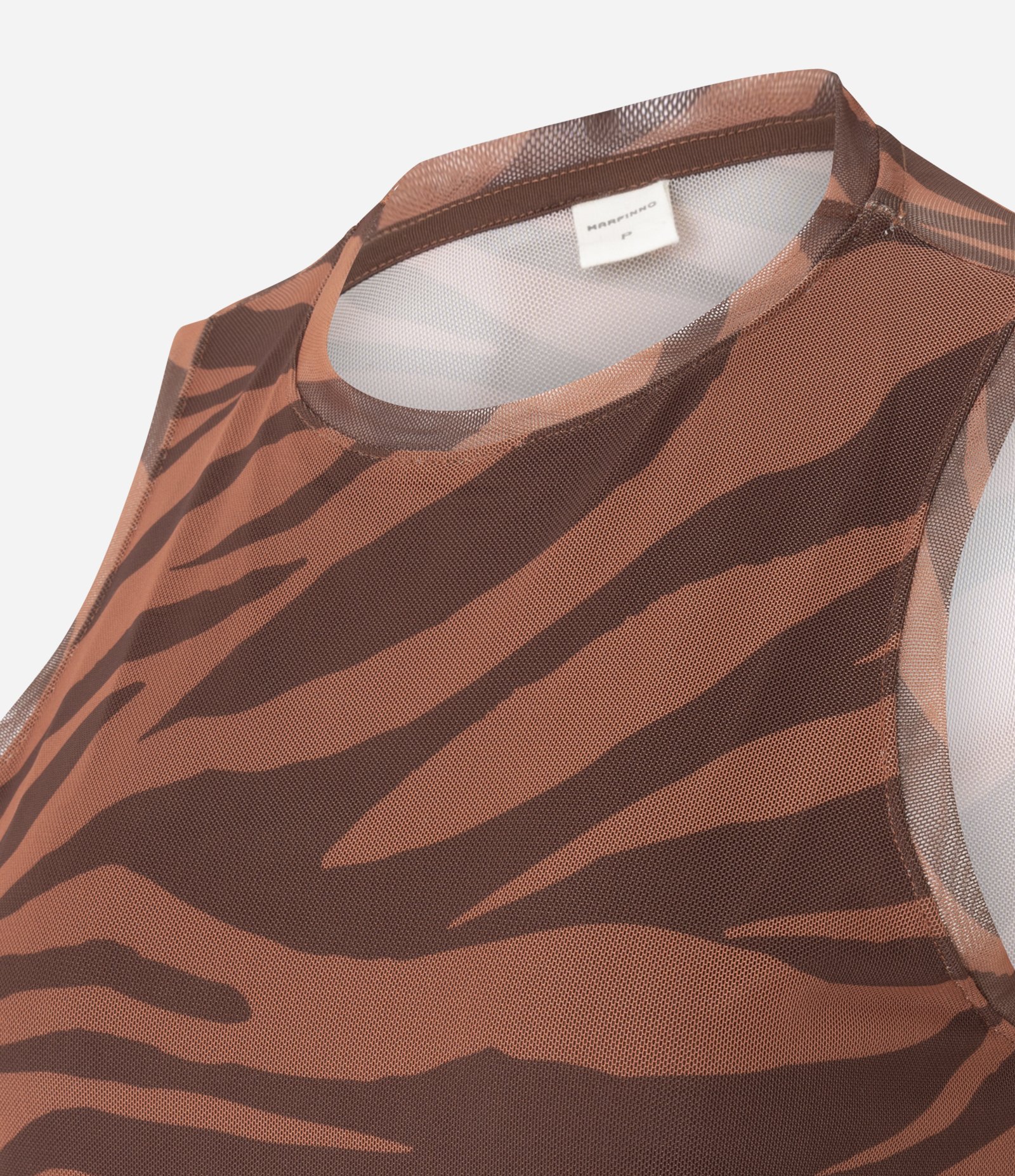 Blusa sem Manga em Tule com Estampa Orgânica Marrom 5