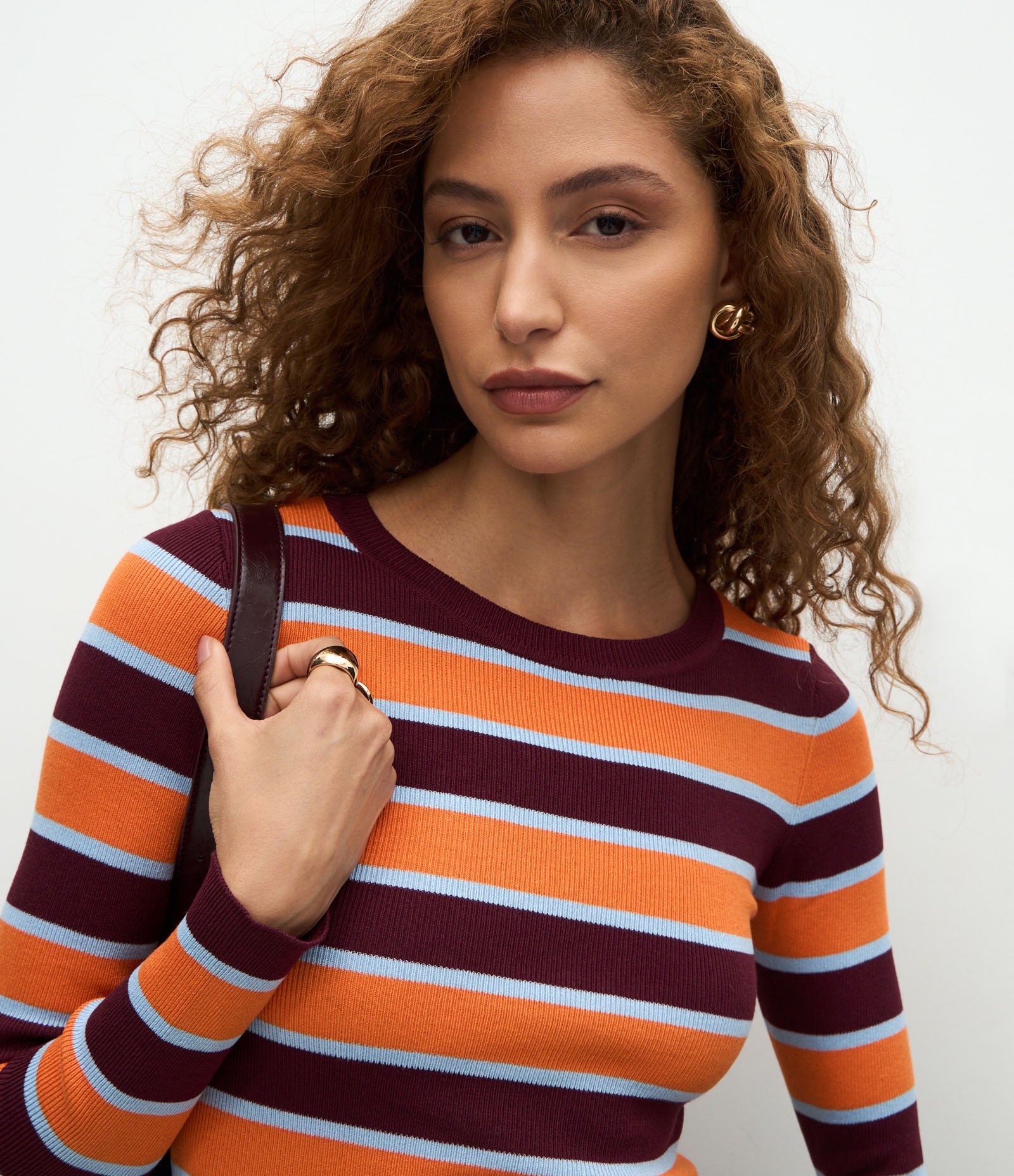 Blusa Regular em Tricô Listrado Laranja 4