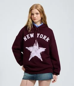 Moletom com Capuz e Lettering New York
