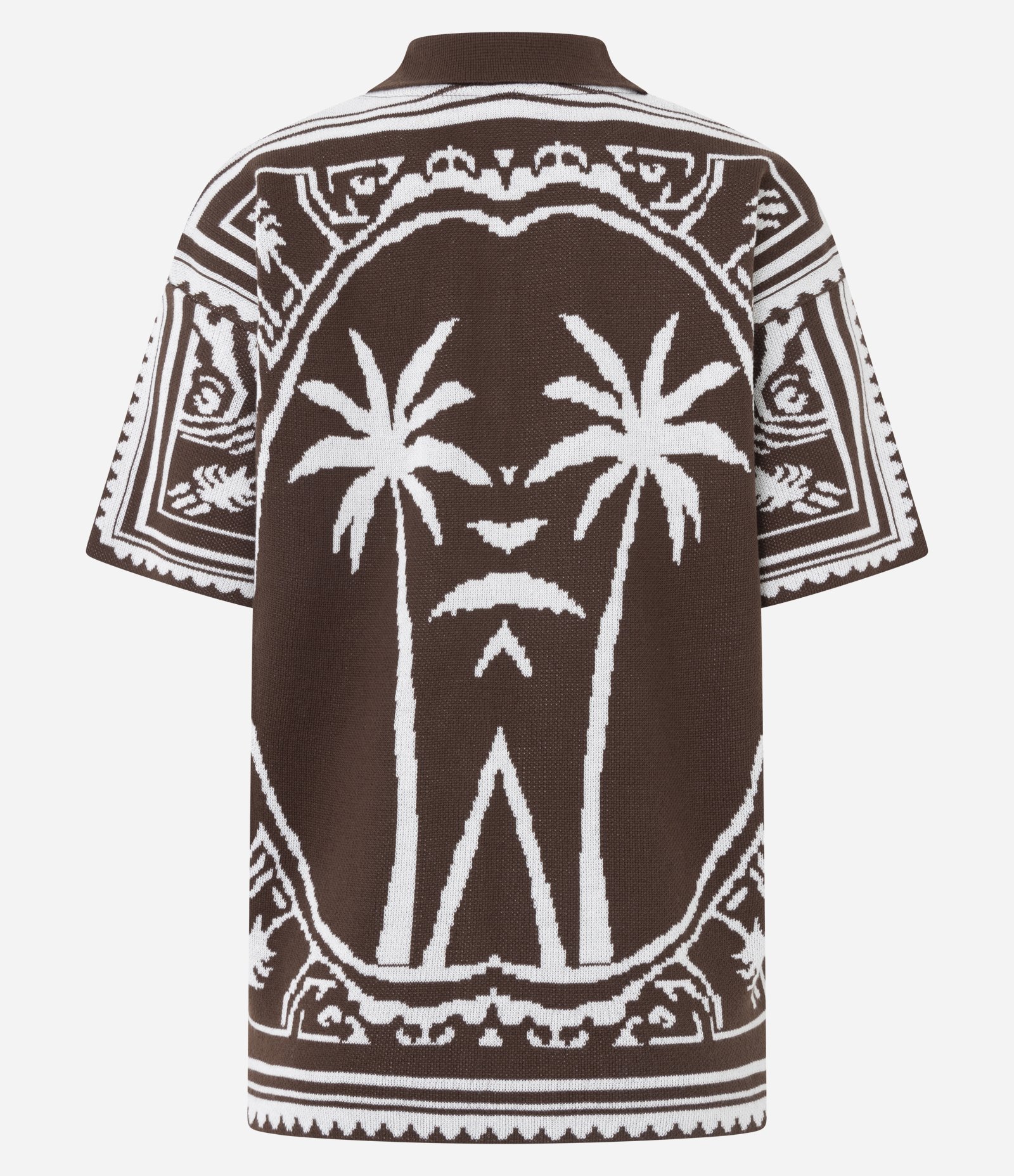 Camisa Oversized em Tricô com Estampa de Coqueiros Marrom 3