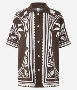 Camisa Oversized em Tricô com Estampa de Coqueiros