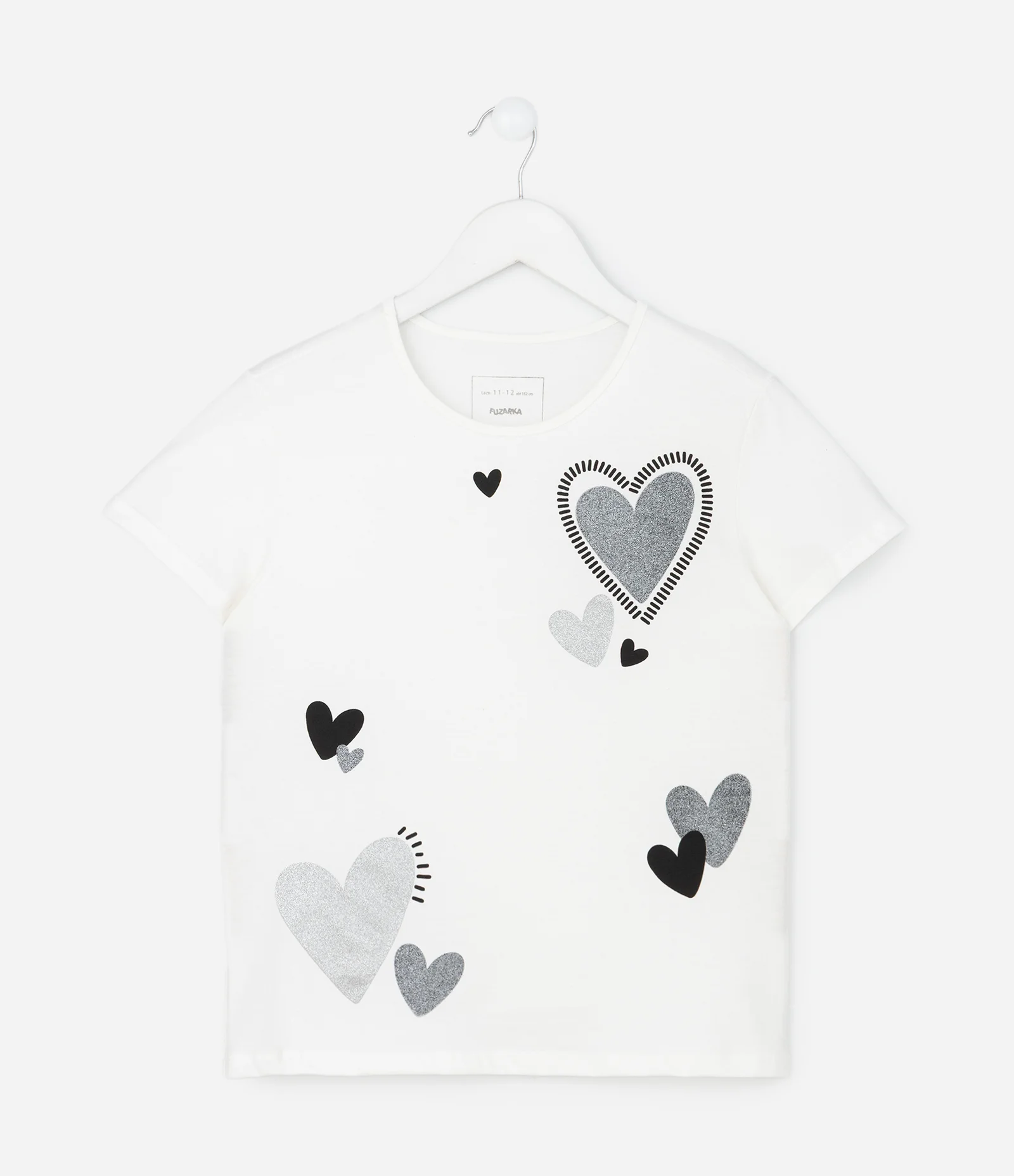 Camiseta Infantil Slim com Estampa de Corações com Glitter– Tam 5 a 14 Anos Branco 1