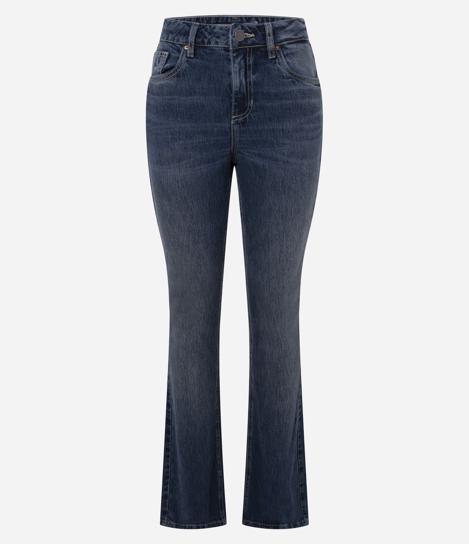 Calça Flare em Jeans com Cintura Média Five Pockets Azul Escuro 5