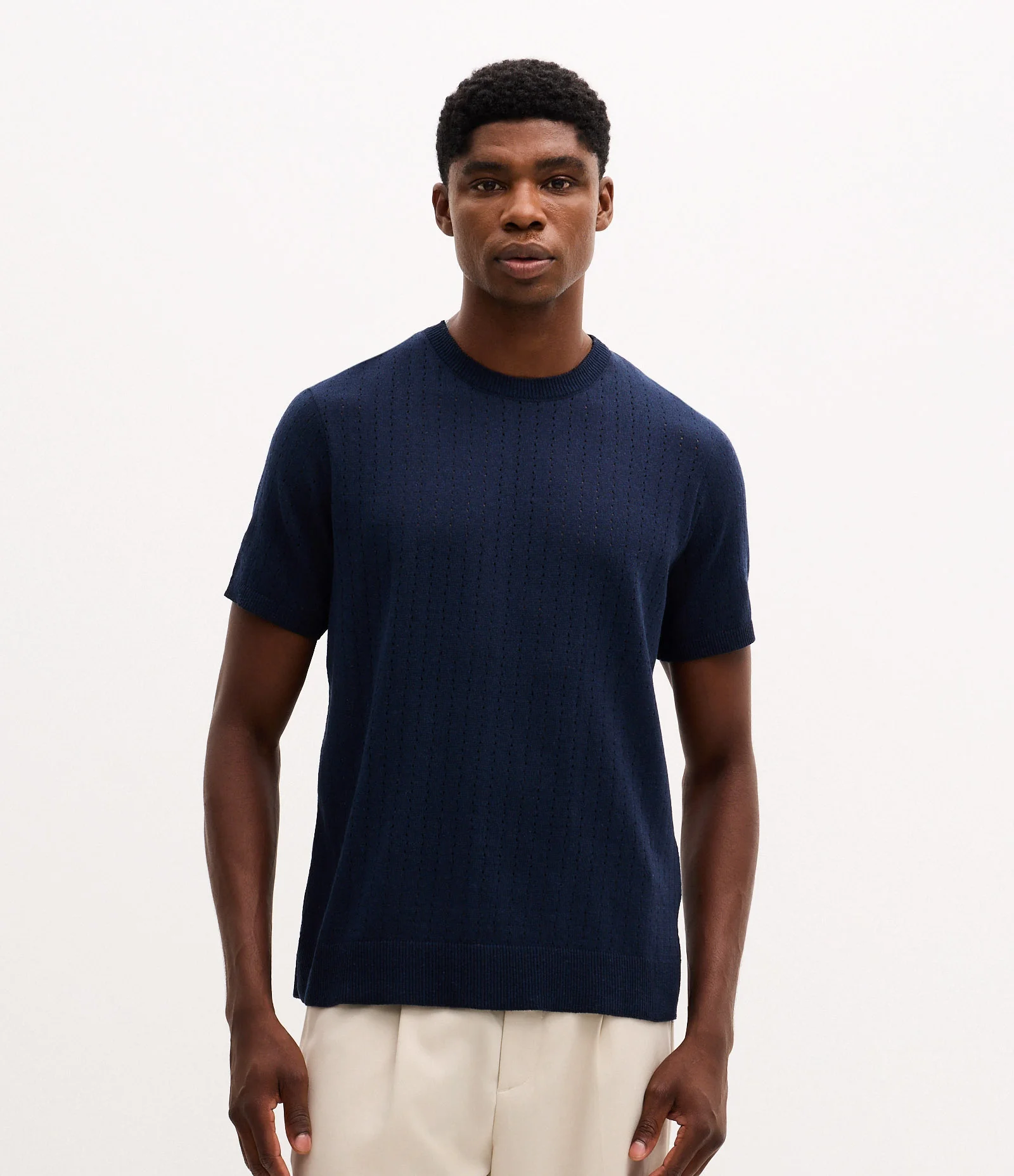 Camiseta Regular Manga Curta Texturizada Azul 1