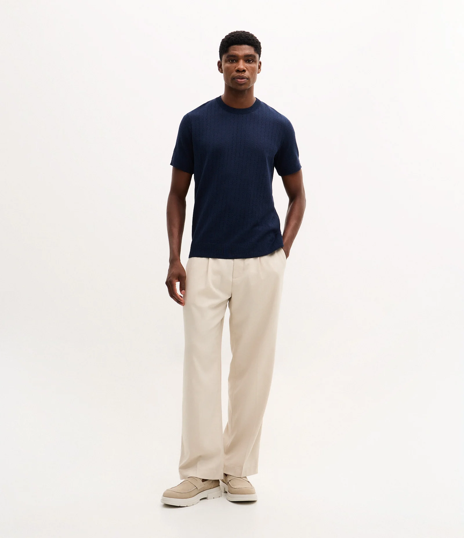 Camiseta Regular Manga Curta Texturizada Azul 2