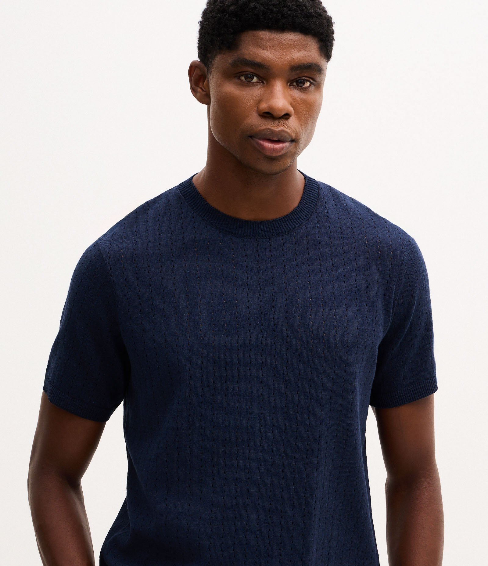 Camiseta Regular Manga Curta Texturizada Azul 4