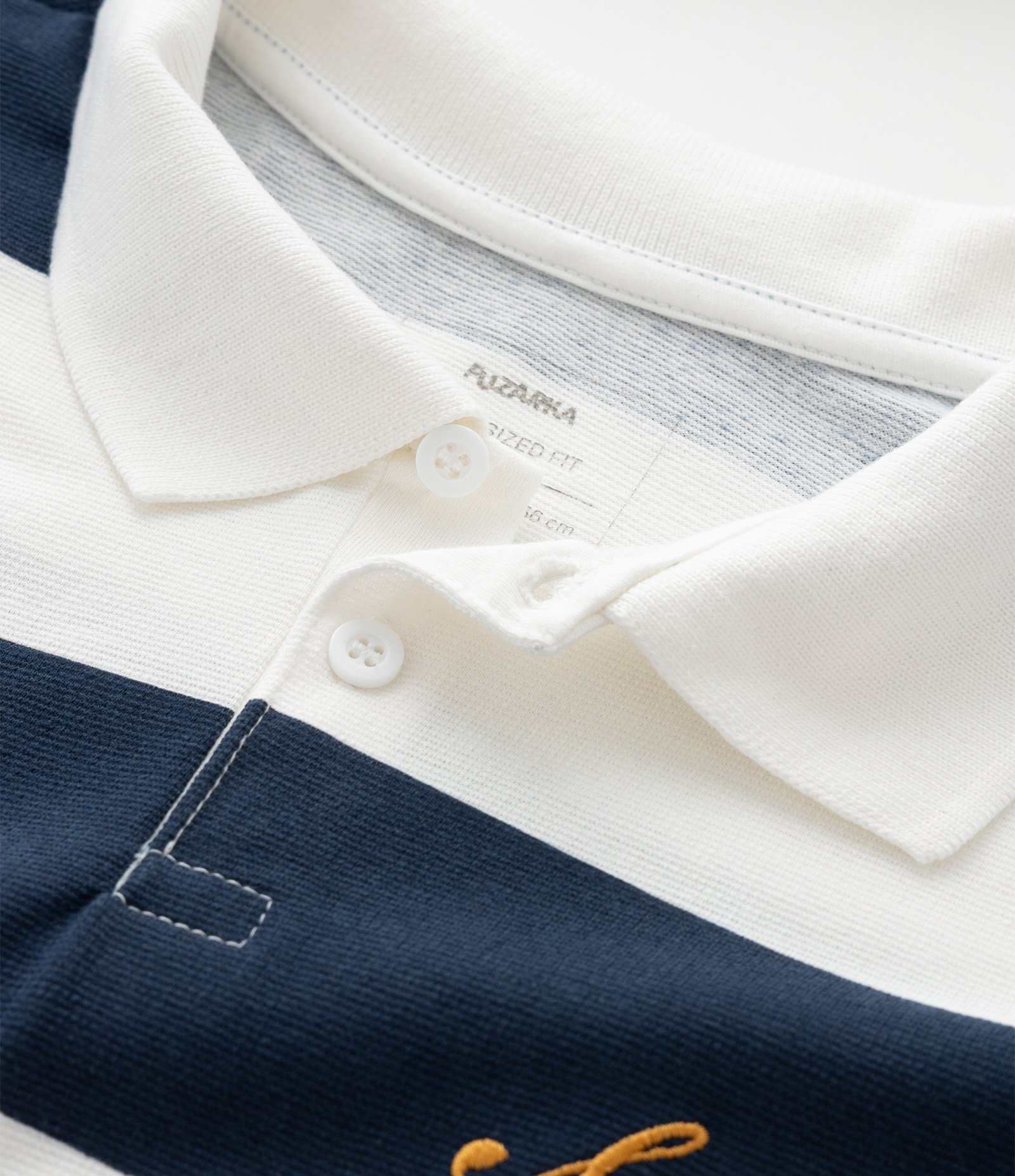 Camiseta Polo Infantil com Bordado Frontal – Tam 5 a 14 Anos Branco/Azul Marinho 5