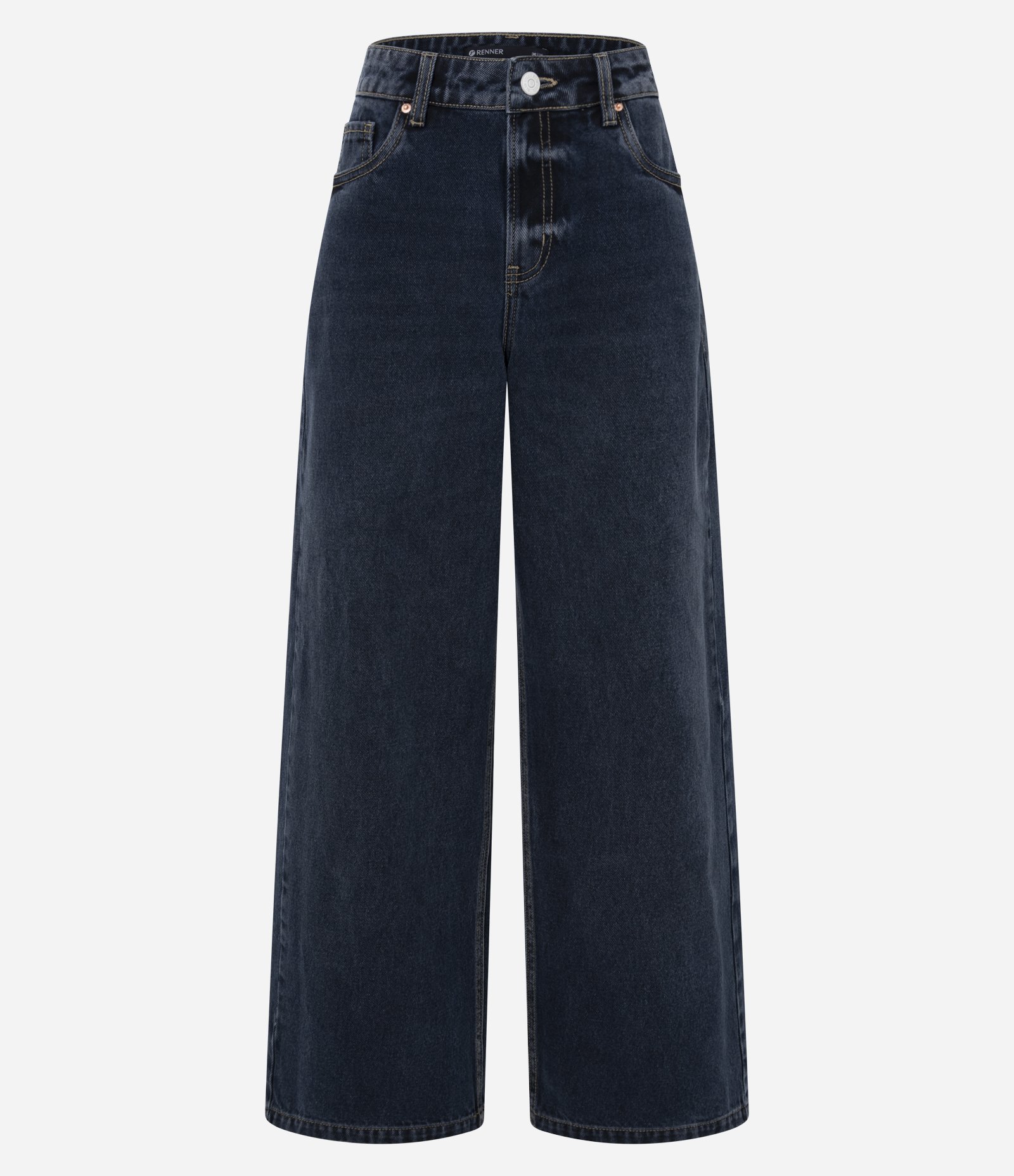 Calça Wide Leg em Jeans com Cintura Baixa Azul Escuro 1