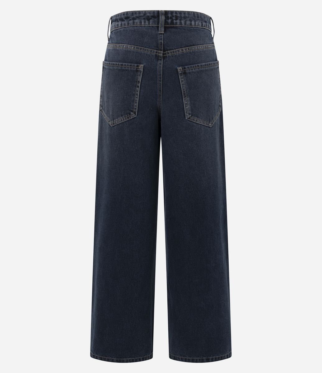 Calça Wide Leg em Jeans com Cós Passante Azul Escuro