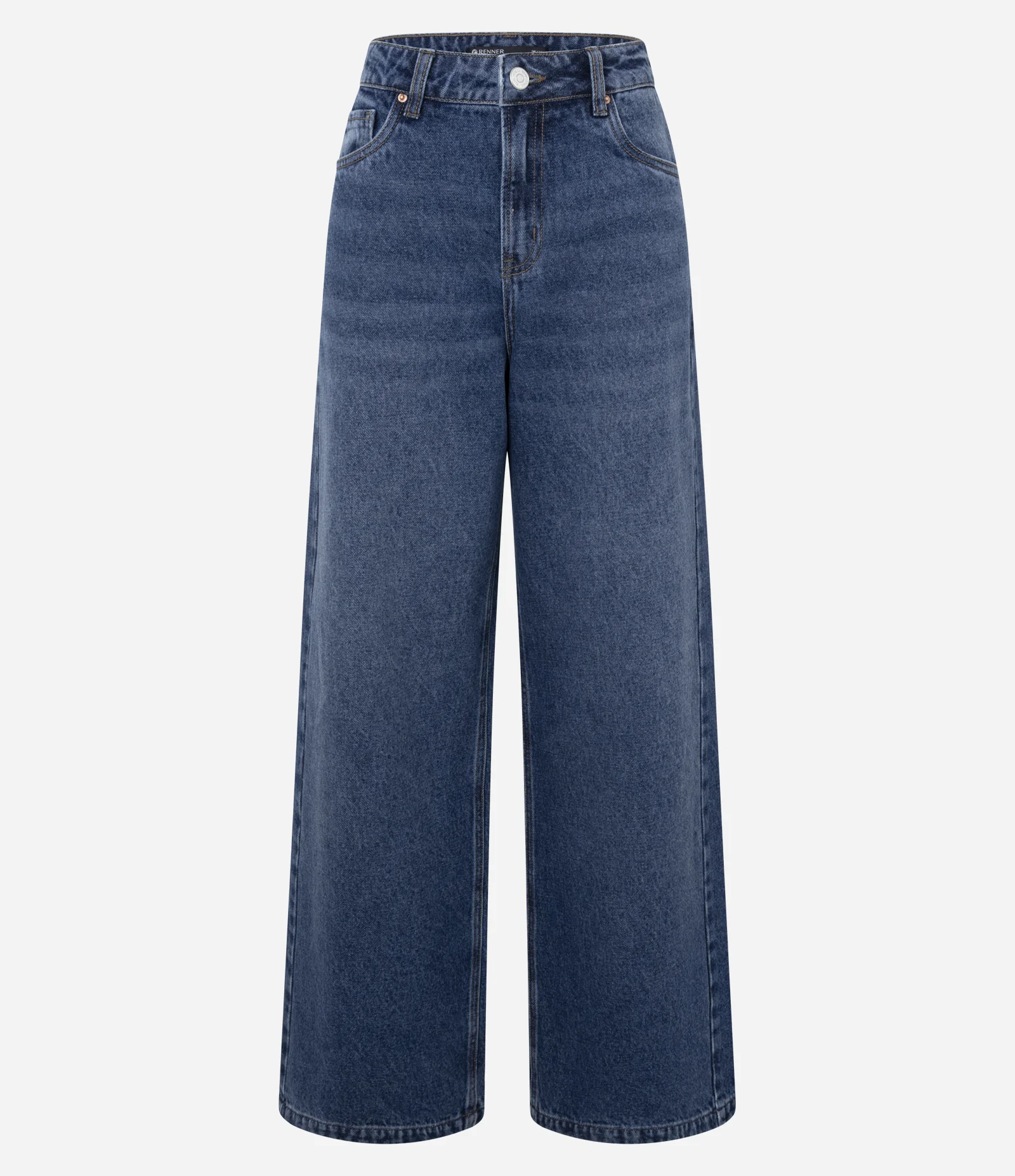 Calça Wide Leg em Jeans com Cintura Baixa Azul Médio 1