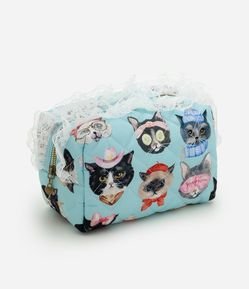 Necessaire Média com Babados e Estampa de Gatos