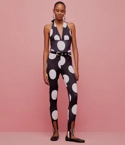 Blusa Frente Única em Malha Gelada com Poá Graúdo