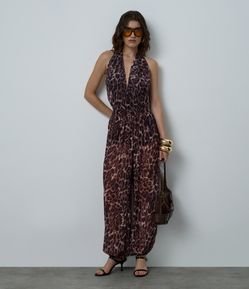 Calça Aladim em Chiffon Animal Print