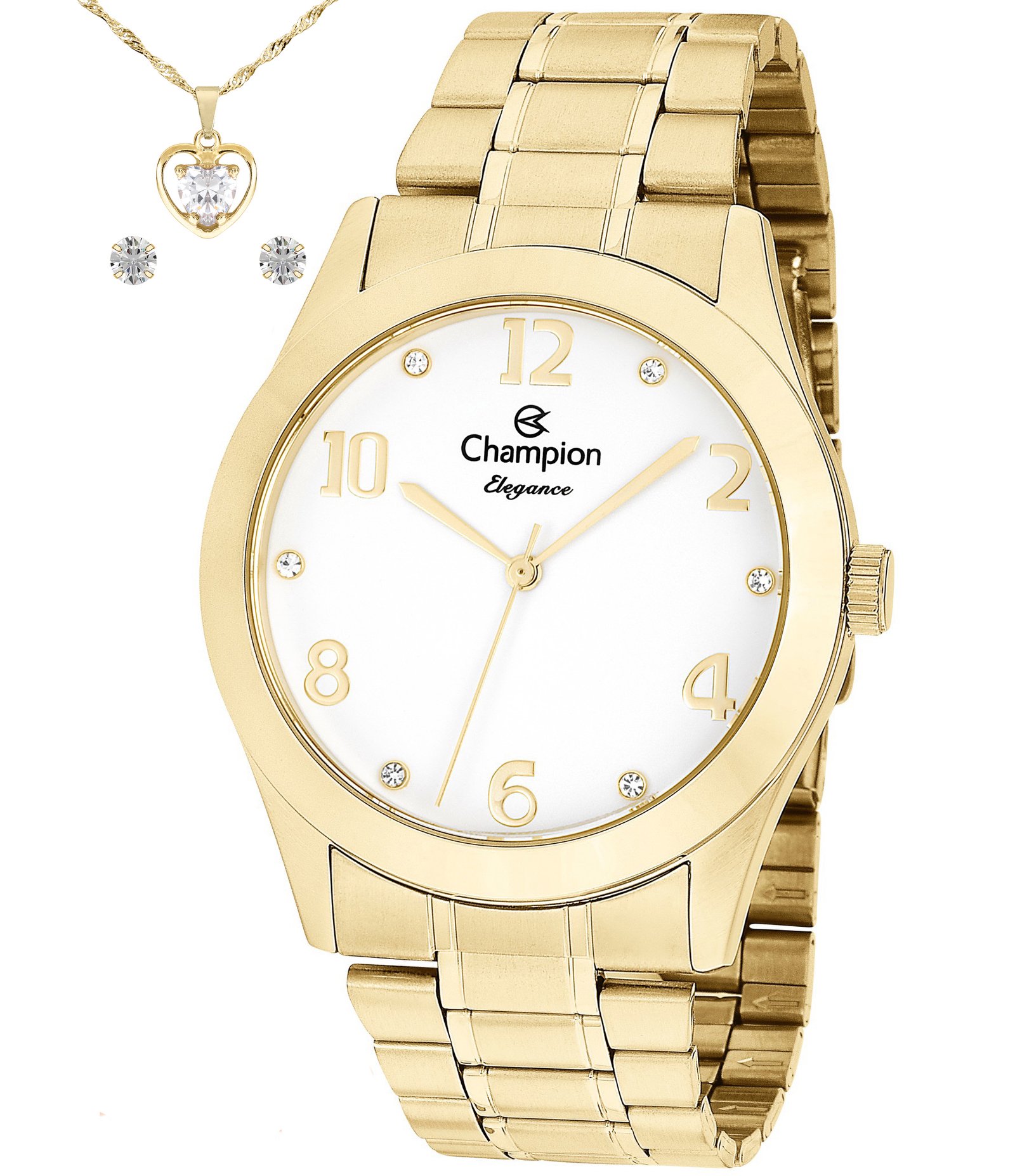 Kit Relógio SJ Feminino Analógico com Caixa em Metal e Pulseira em Champion Dourado 1