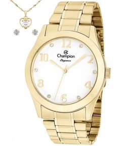 Kit Relógio SJ Feminino Analógico com Caixa em Metal e Pulseira em Champion