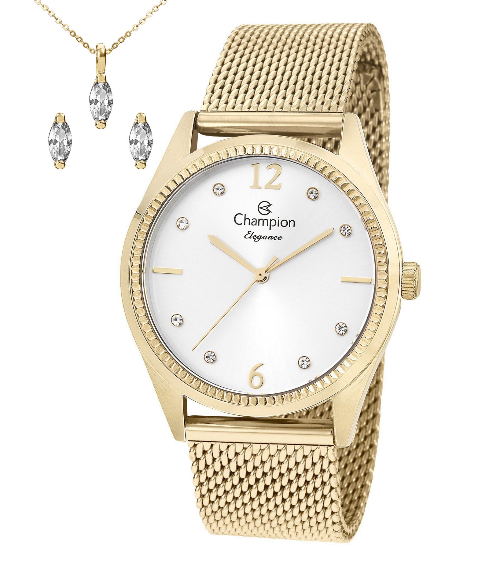 Kit Relógio Analógico Aço Feminino Champion Dourado 1