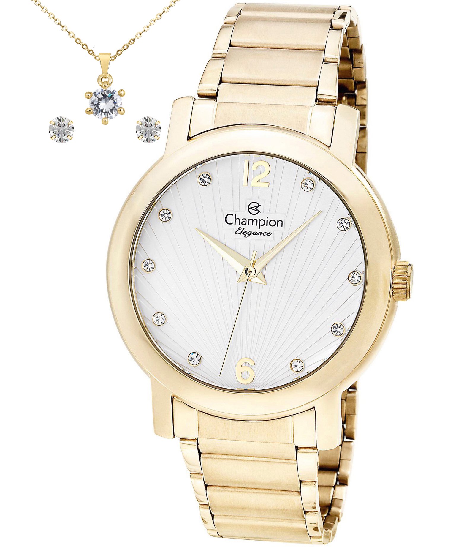 Kit Relógio Analógico Aço Feminino Champion Dourado 1