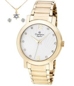 Kit Relógio SJ Aço Feminino Analógico com Caixa em Metal e Pulseira em Aço Champion