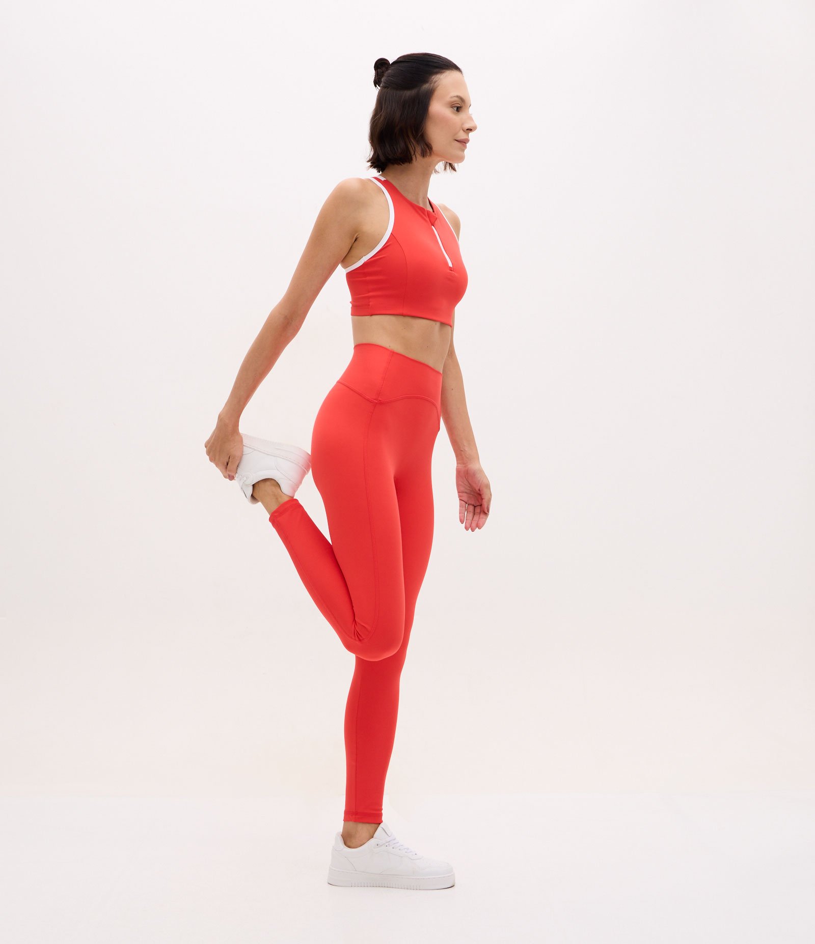 Calça Legging Esportiva com Recorte Contrastante Laranja 5