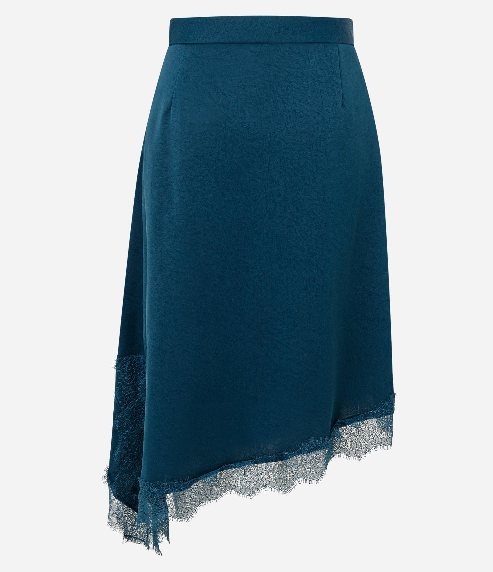 Saia Midi Acetinada com Barra Assimétrica e Renda Aplicada Azul 5