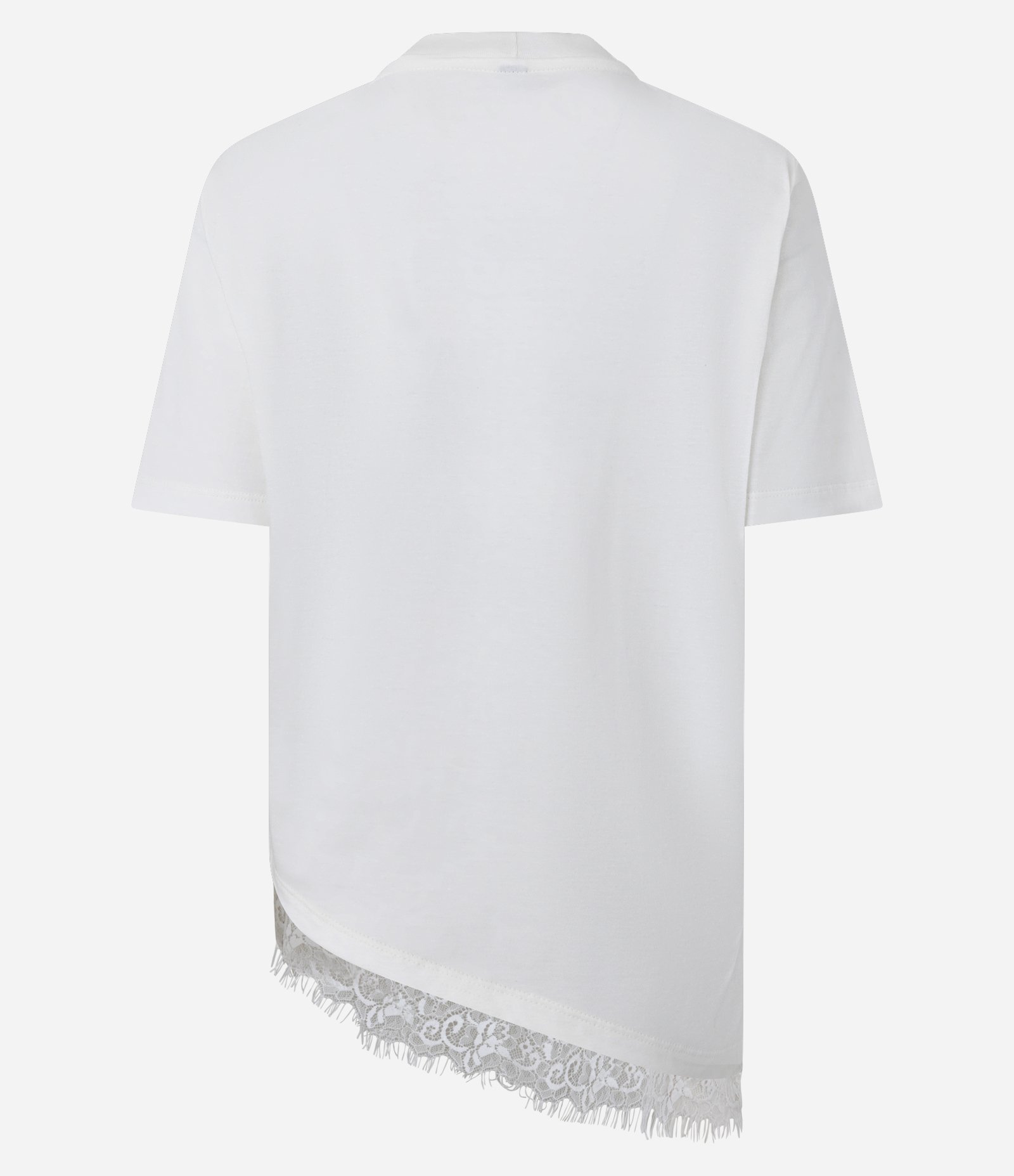 Camiseta Alongada com Barra Assimétrica em Renda Branco 5