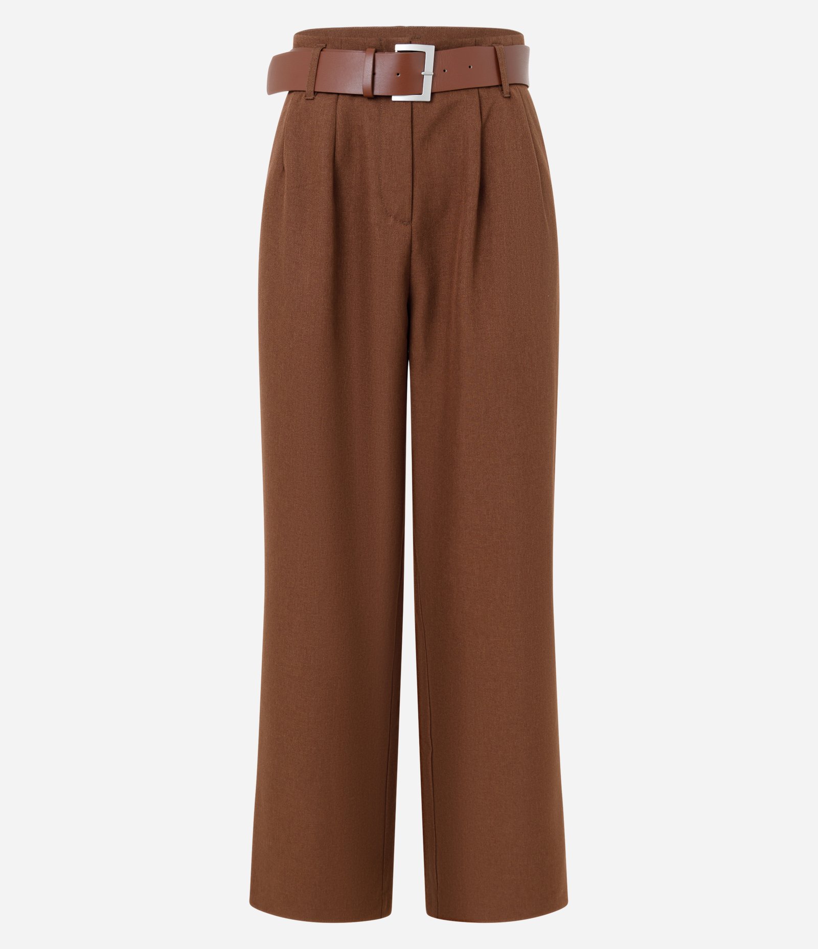 Calça Alfaiatada Lisa com Cinto Marrom 1