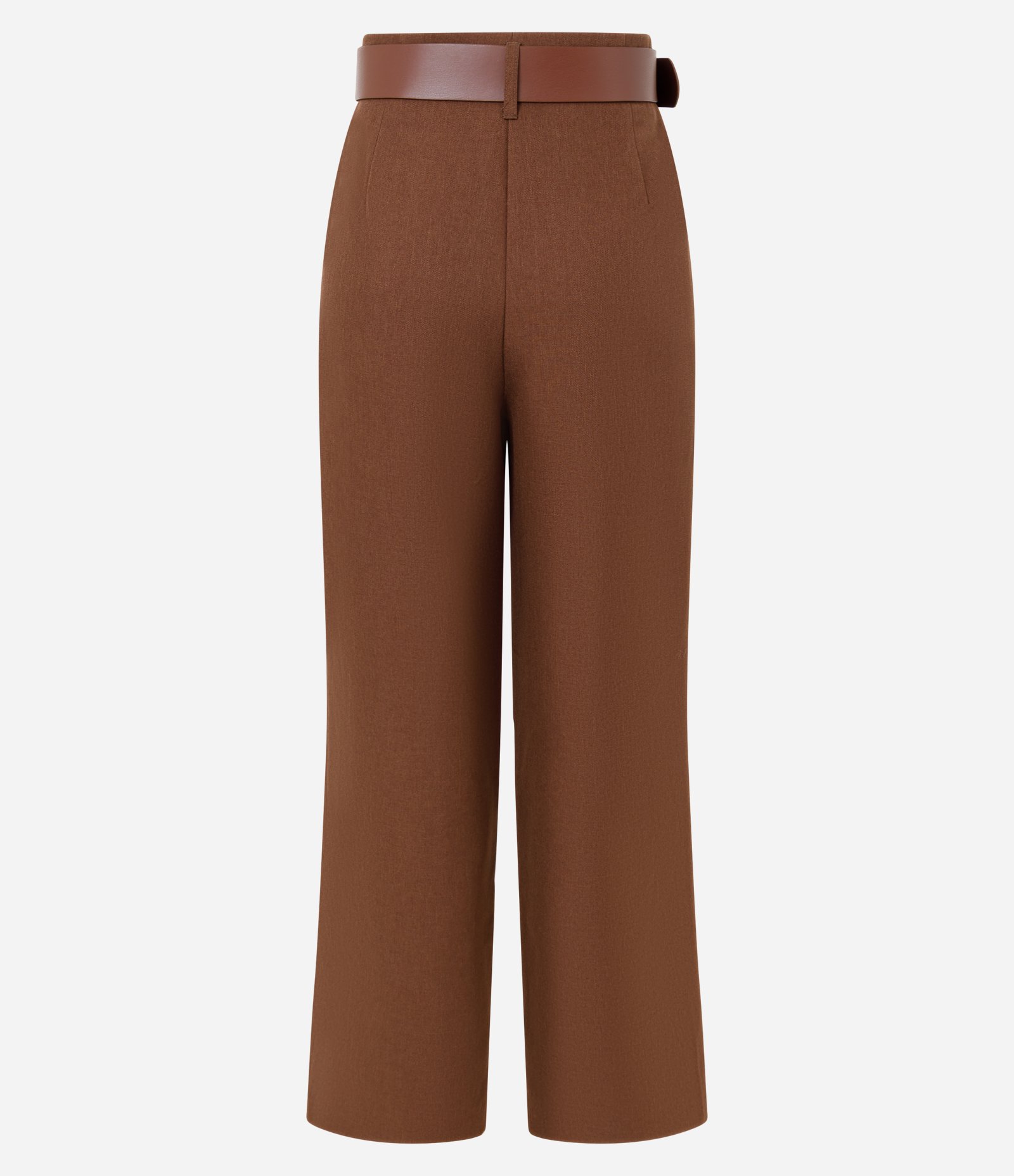 Calça Alfaiatada Lisa com Cinto Marrom 2