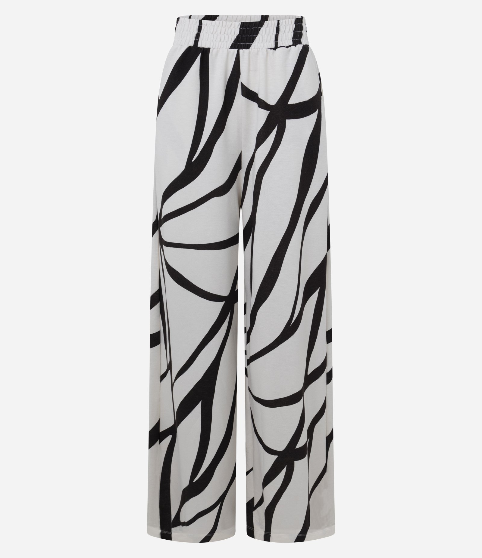 Calça Reta Comprida com Estampa Abstrata Branco/Preto 1