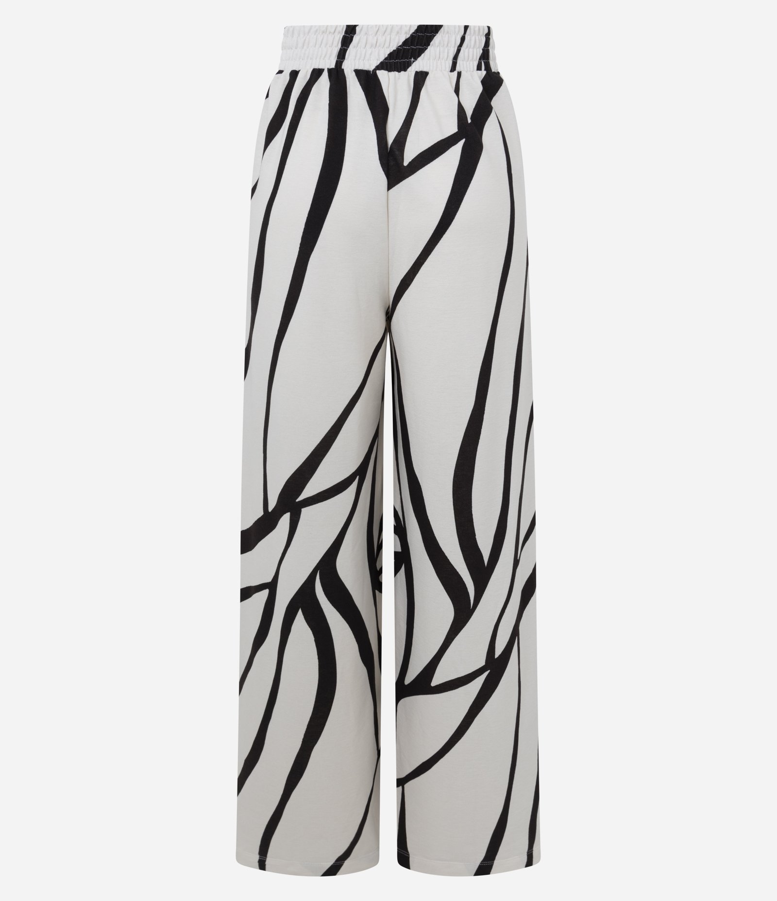 Calça Reta Comprida com Estampa Abstrata Branco/Preto 2