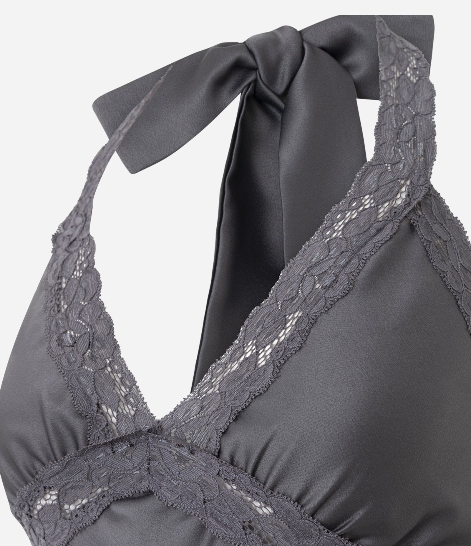 Blusa Frente Única Acetinada com Renda Cinza 6