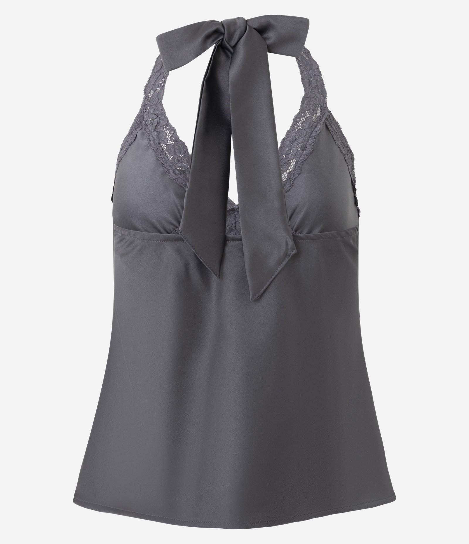 Blusa Frente Única Acetinada com Renda Cinza 7