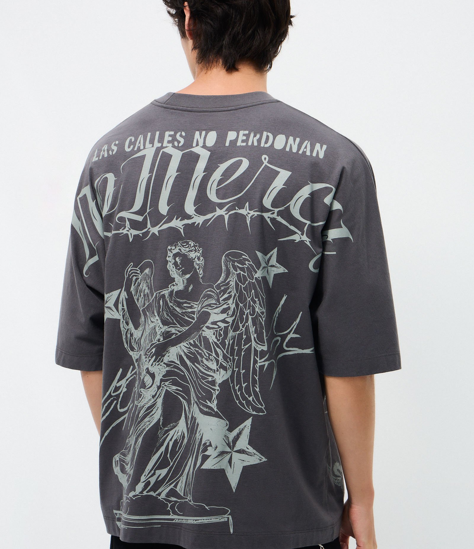 Camiseta Oversized Manga Curta em Algodão com Estampa No Mercy Preto 1
