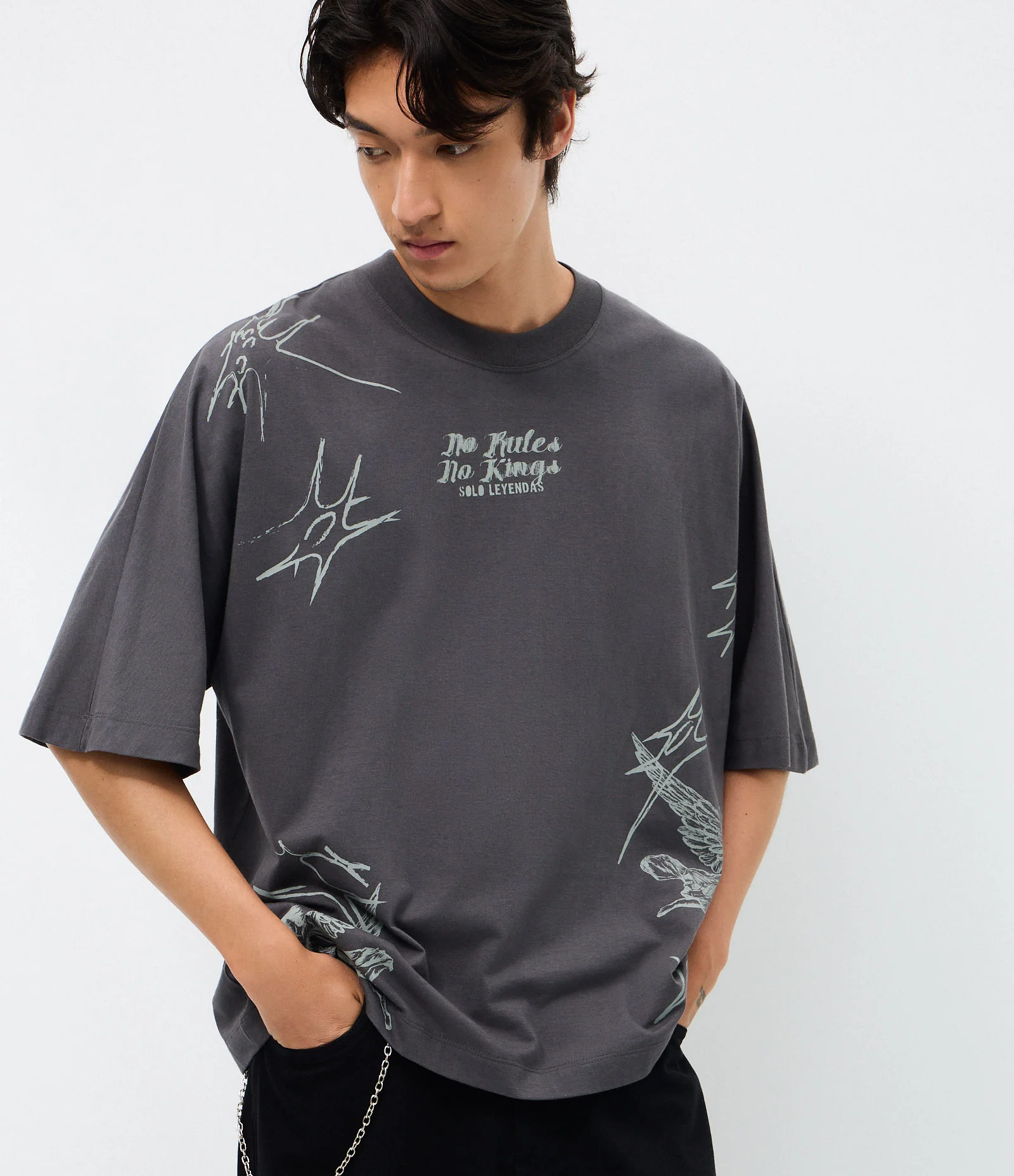 Camiseta Oversized Manga Curta em Algodão com Estampa No Mercy Preto 3