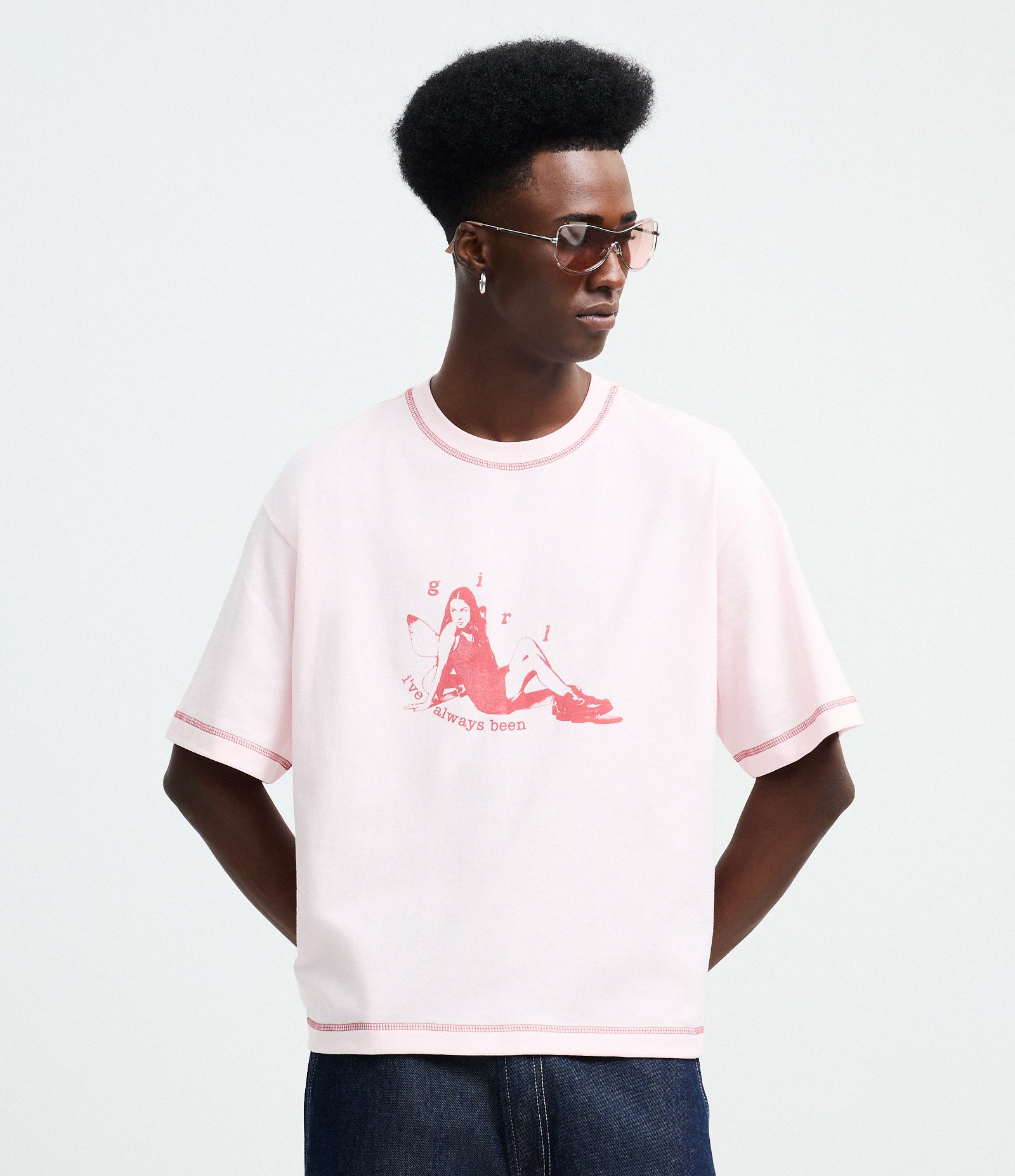Camiseta Manga Curta em Algodão com Estampa Girl Rosa 1