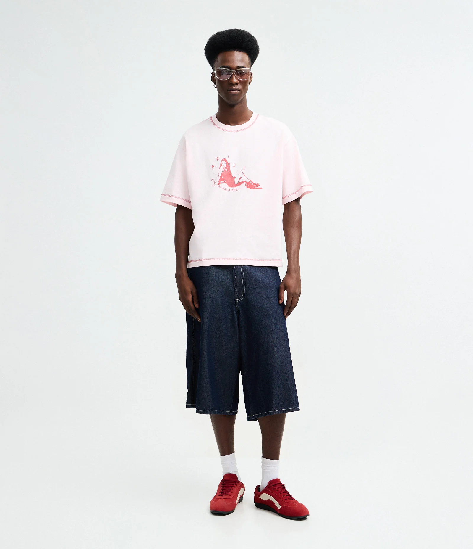 Camiseta Manga Curta em Algodão com Estampa Girl Rosa 2