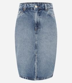 Saia Jeans Reta com Cintura Alta e Bolsos