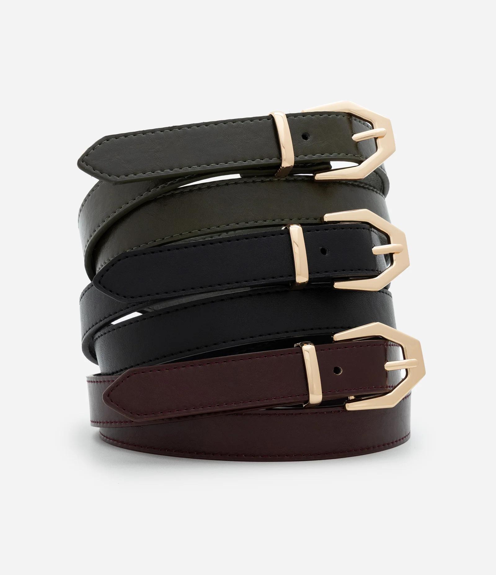 Kit 03 Cintos Finos em PU com Passante Metálico Multicores 1