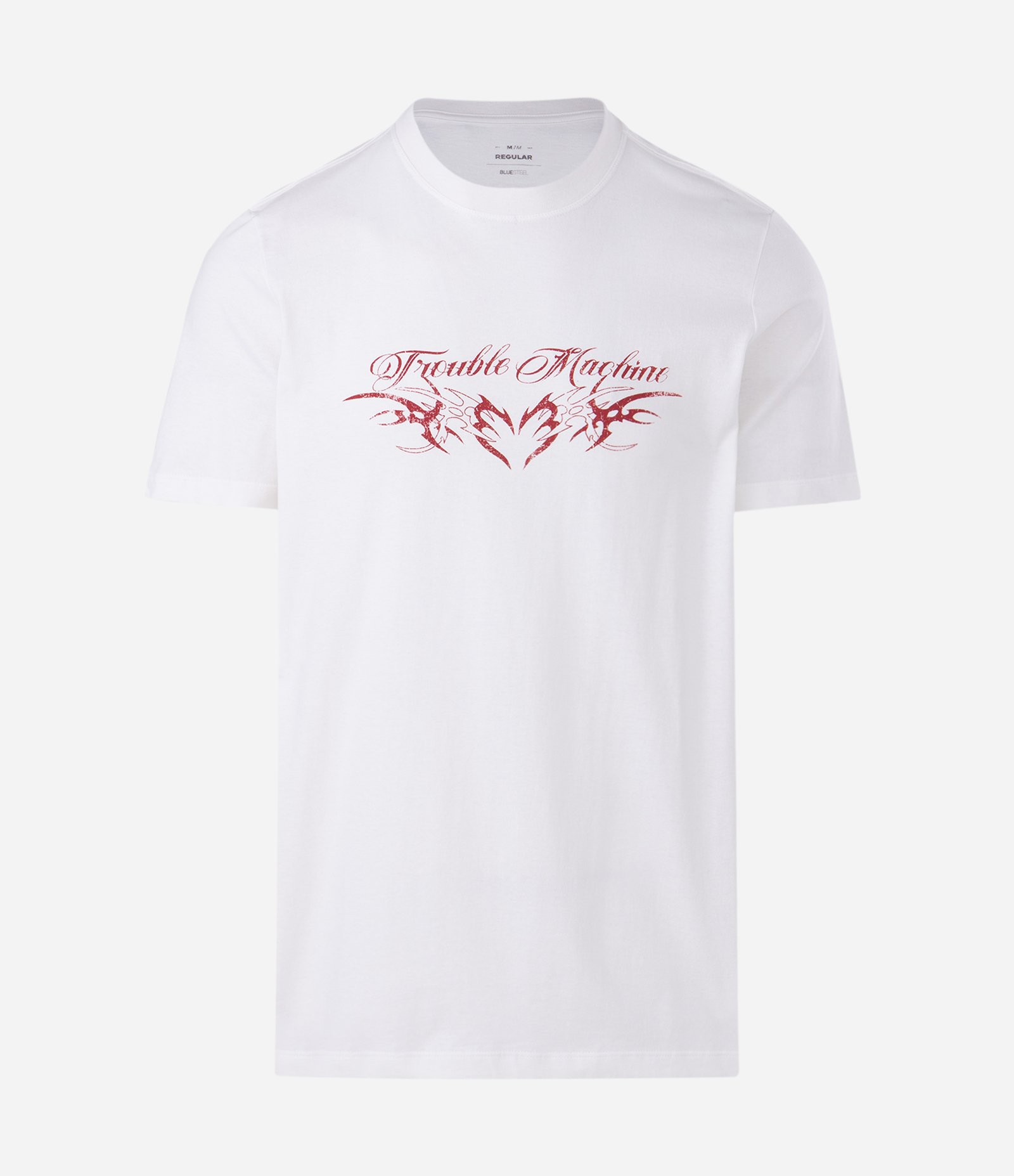 Camiseta Manga Curta em Algodão Lettering Trouble Machine Branco 5