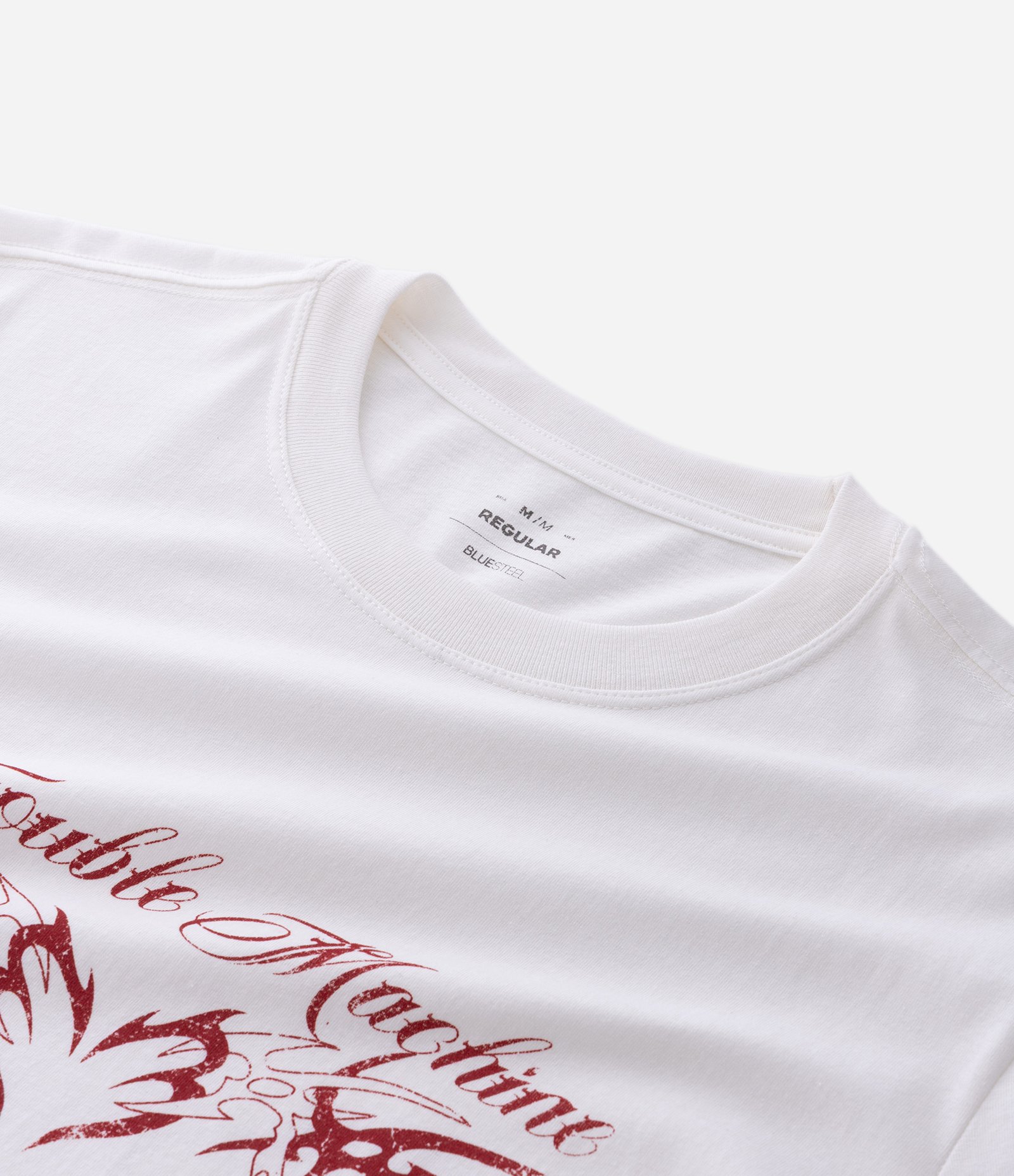 Camiseta Manga Curta em Algodão Lettering Trouble Machine Branco 8