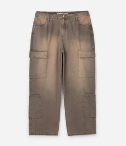 Calça Wide em Jeans com Bolsos Cargo Curve & Plus Size