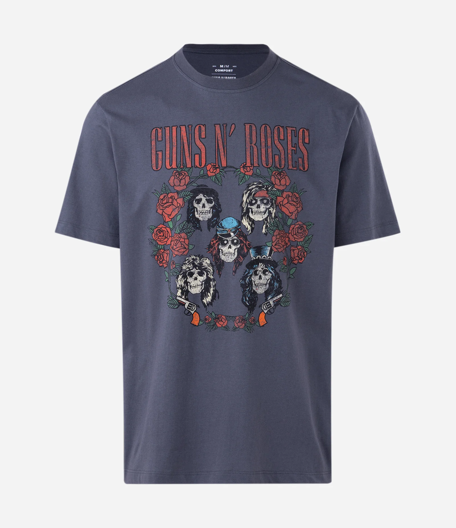 Camiseta Manga Curta em Algodão com Estampa Guns and Roses Azul 1