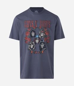 Camiseta Manga Curta em Algodão com Estampa Guns and Roses