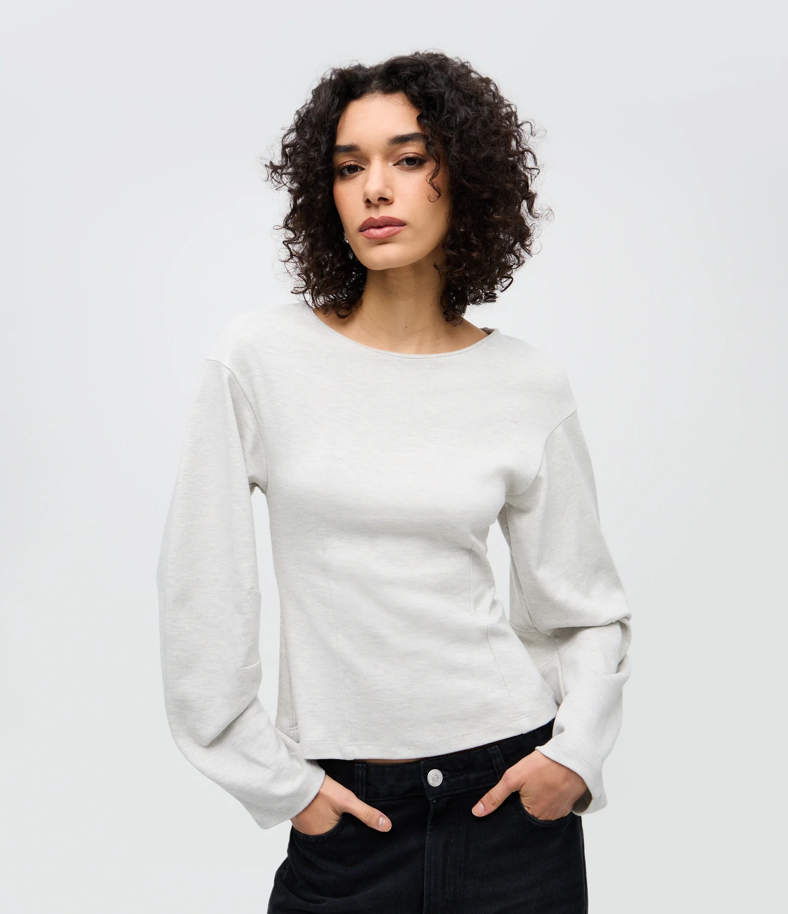 Blusa Regular com Manga Longa Ampla Off White 1