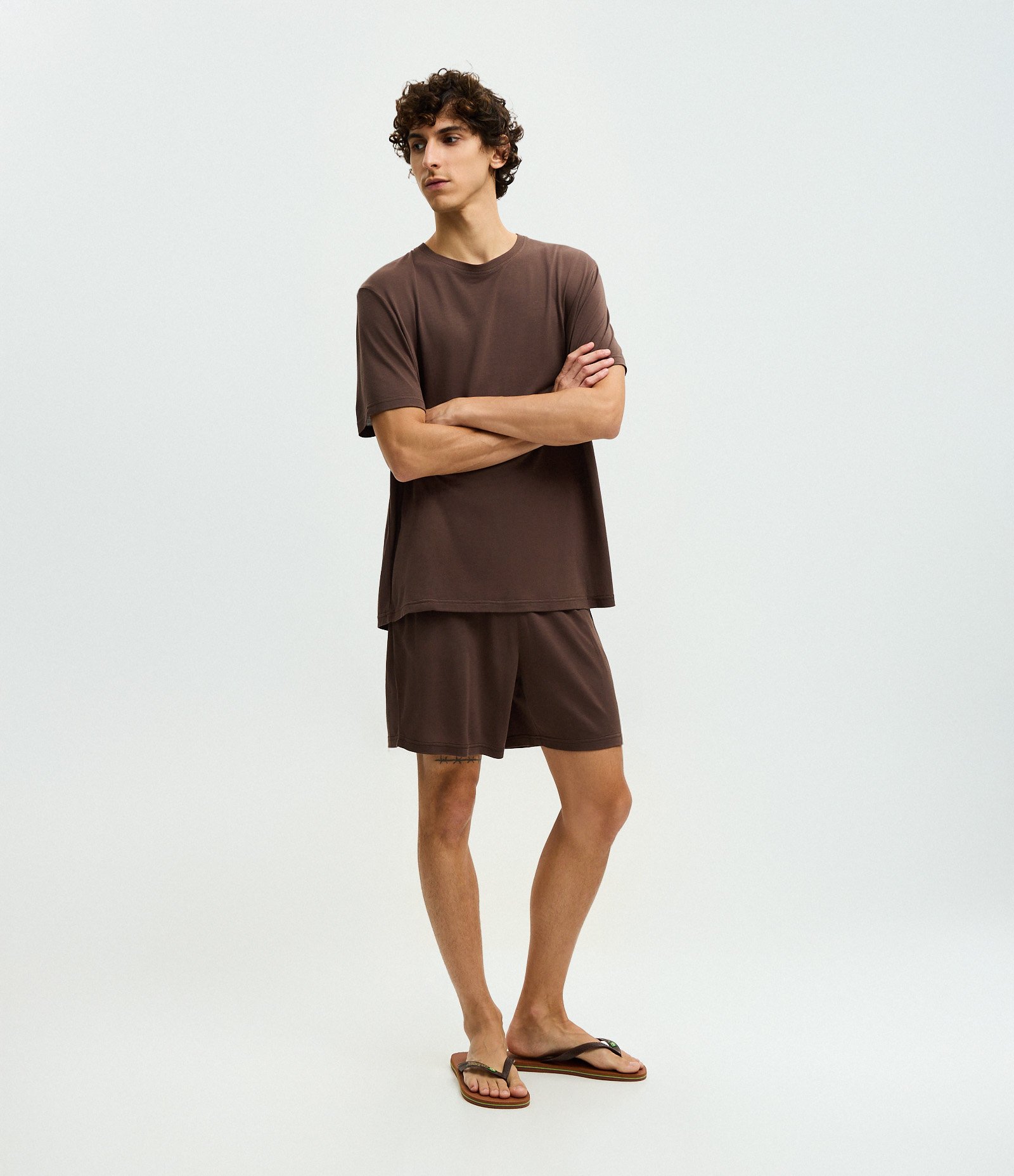 Pijama Curto em Modal Liso Marrom 1