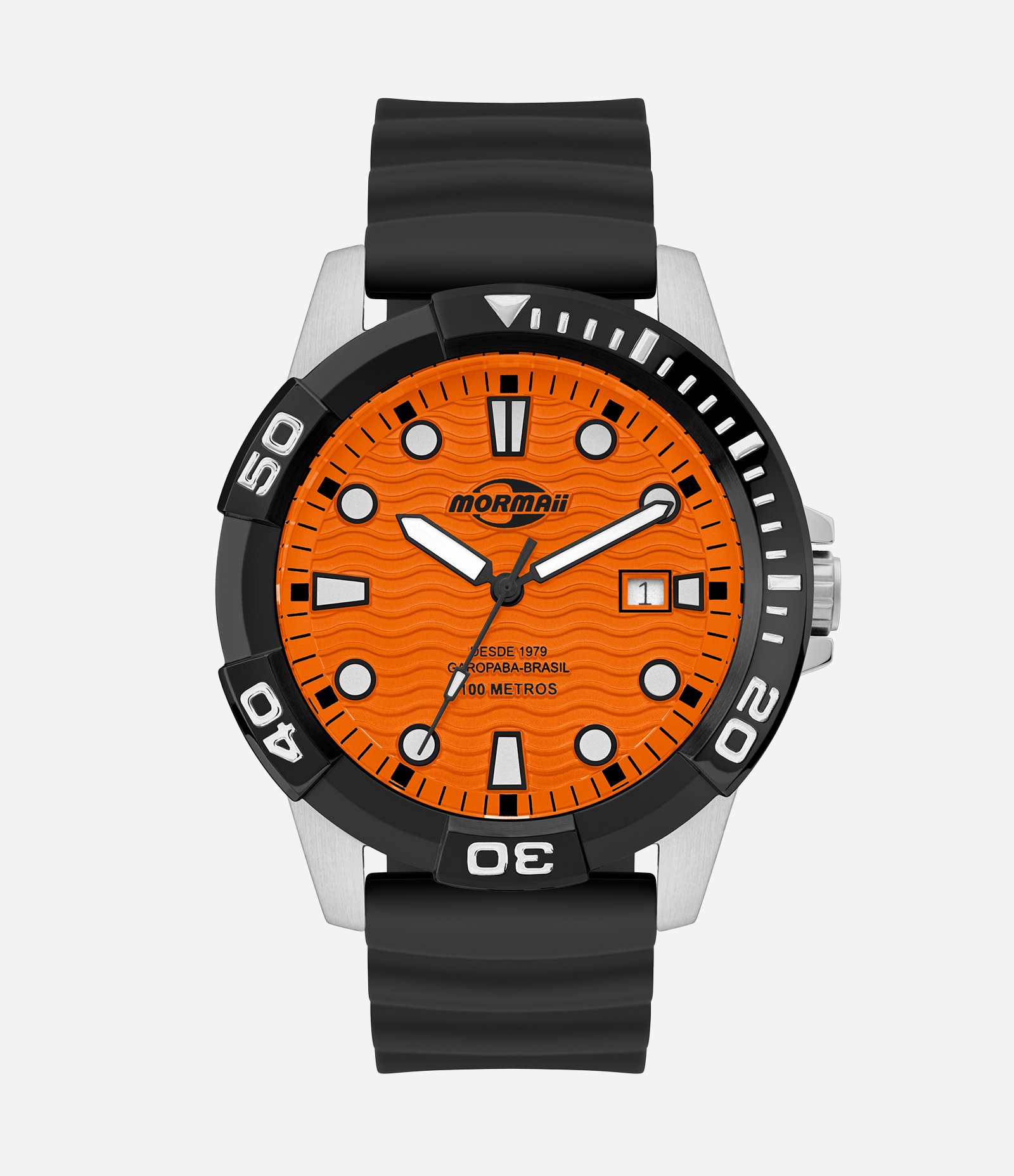 Relógio Analógico Mormaii Silicone MO2317AK 2L Preto e Laranja 1