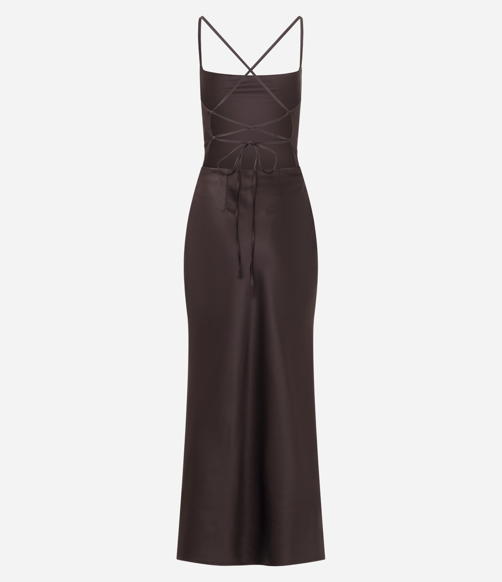 Vestido Long Midi em Cetim com Decote Degagê e Costas Abertas Marrom 6