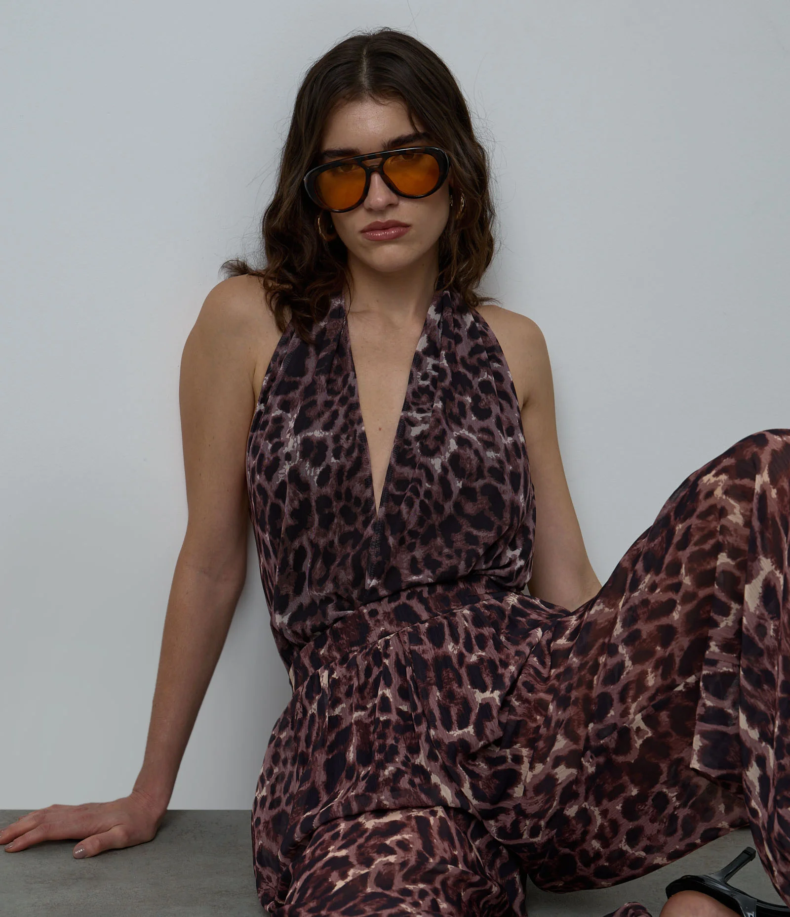 Body Frente Única em Tule Animal Print Marrom 1